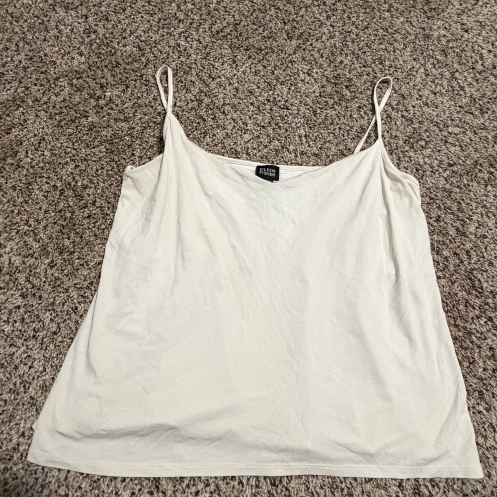 Eileen Fisher Silk Camisole Top Cream XL Spaghetti Strap Layered Tank 1302